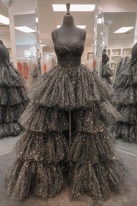 Black Tulle High Low Prom Dress Black Evening Dress