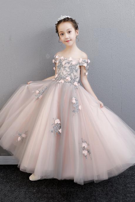 Pink Lace A Line Flower Girl Dress Party Girl Dress
