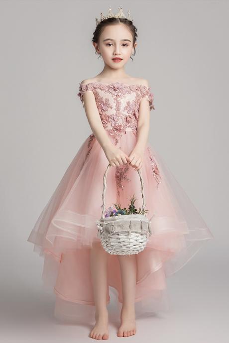 Pink lace A line flower girl dress party girl dress
