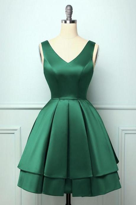 Cute Satin Short Prom Dress Green Party Dress