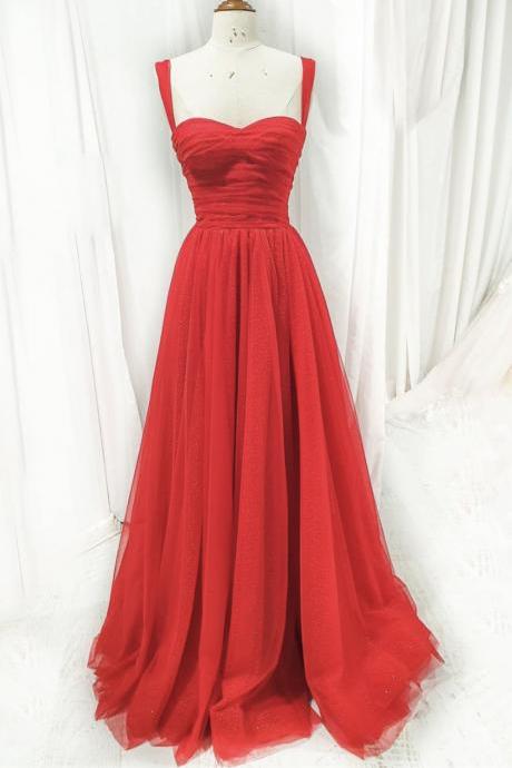 Red Long A Line Prom Dress Red Evening Dress