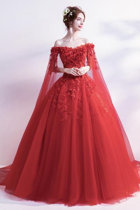 Red Lace Long A Line Prom Dress Red Evening Dress