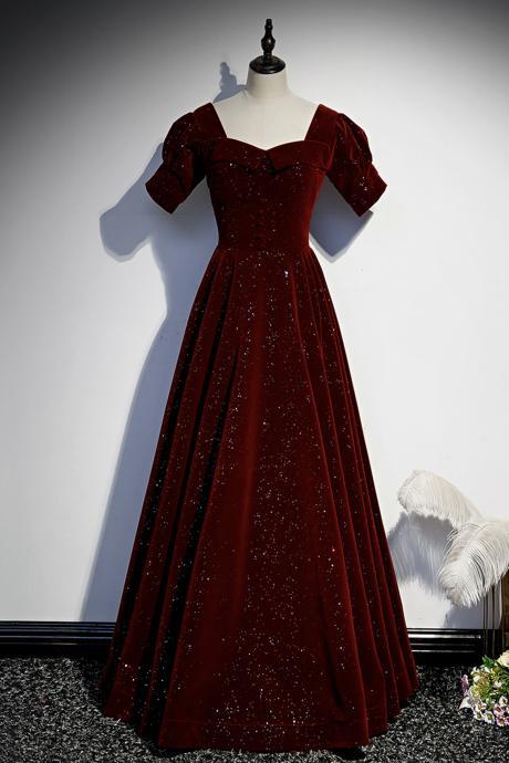 Burgundy Velvet Long Prom Dress Simple Evening Dress