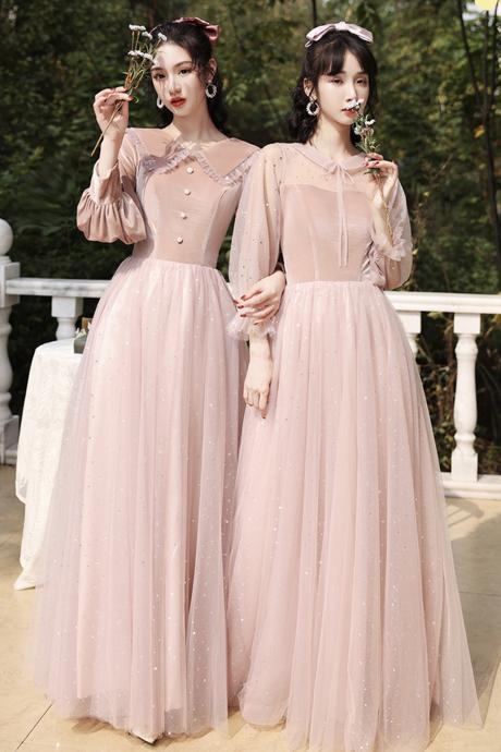 Cute Velvet Tulle Long Prom Dress Pink Evening Dress