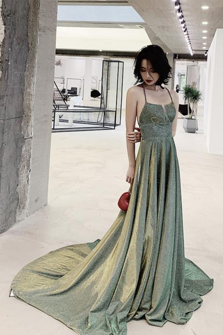 Simple A Ling Long Backless Prom Dress Green Evening Dress