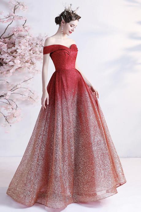 Burgundy Sequins Long Prom Dress A Line Evening Dress
