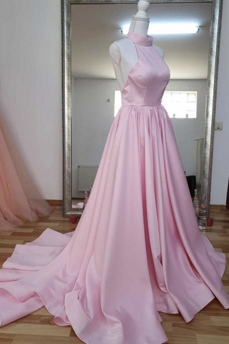 Pink Satin Long A Line Pro Dress Pink Evening Dress