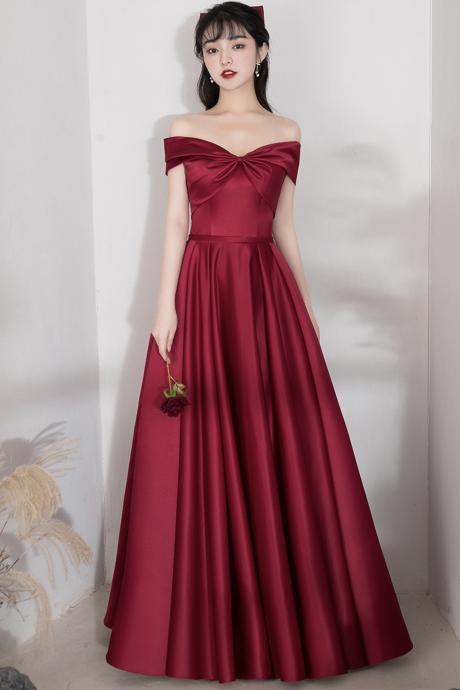Burgundy Satin Long A Line Prom Dress Evening Dress