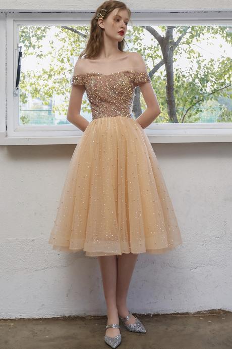 Cute Tulle Beads Short Prom Dress Homecoming Dress