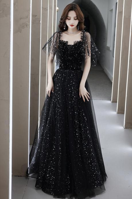Black Tulle Long A Line Prom Dress Evening Dress