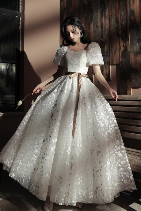 Sweet A Line Sequins Long Prom Dress White Evening Dress