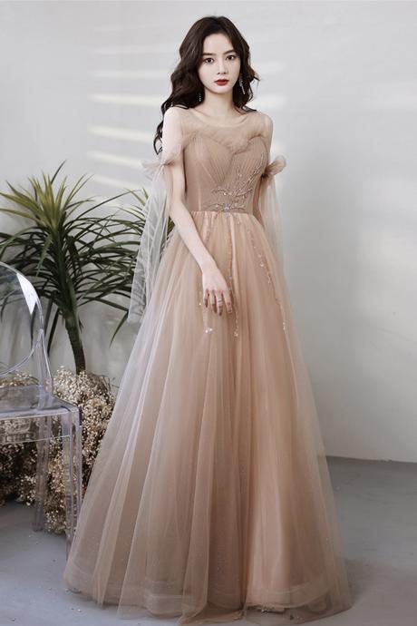 Cute Tulle Beads Long A Line Prom Dress Evening Dress