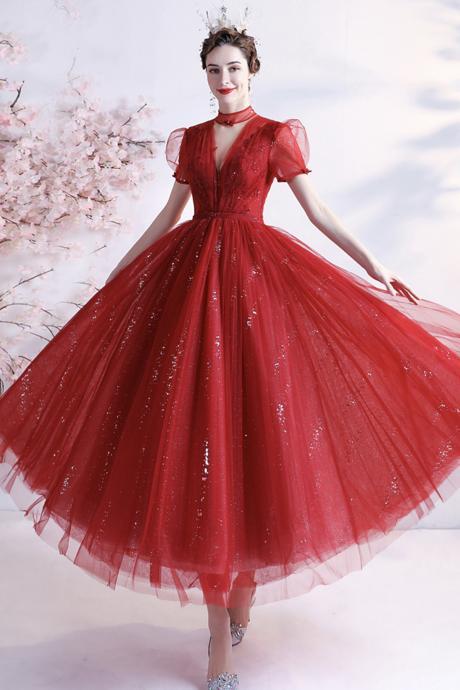 Red Tulle Short A Line Prom Dress Homecoming Dress