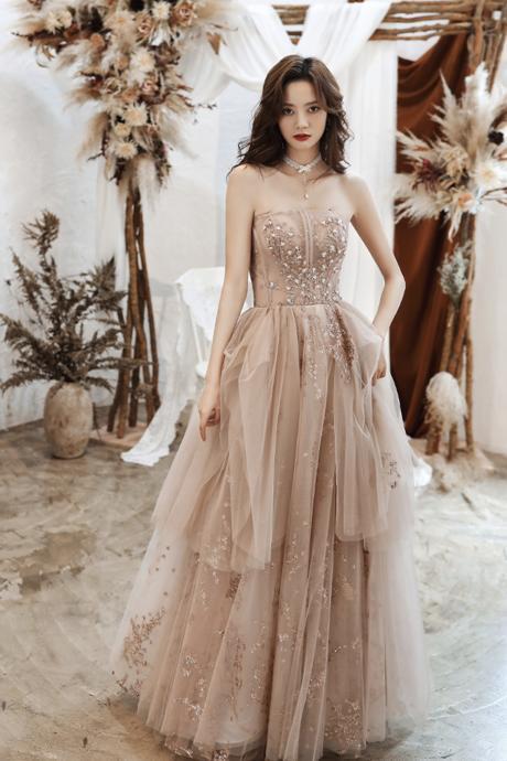Cute Tulle Sequins Long A Line Prom Dress Evening Dress