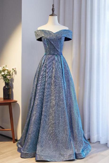 Blue A Line Long Prom Dress Purple Evening Dress