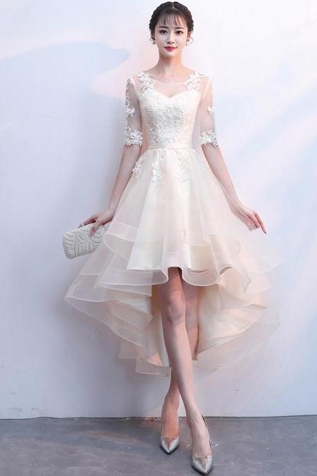 Champagne Tulle Lace High Low Prom Dress Party Dress