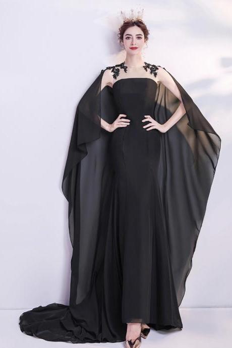 Black Long Mermaid Prom Dress Black Evening Dress