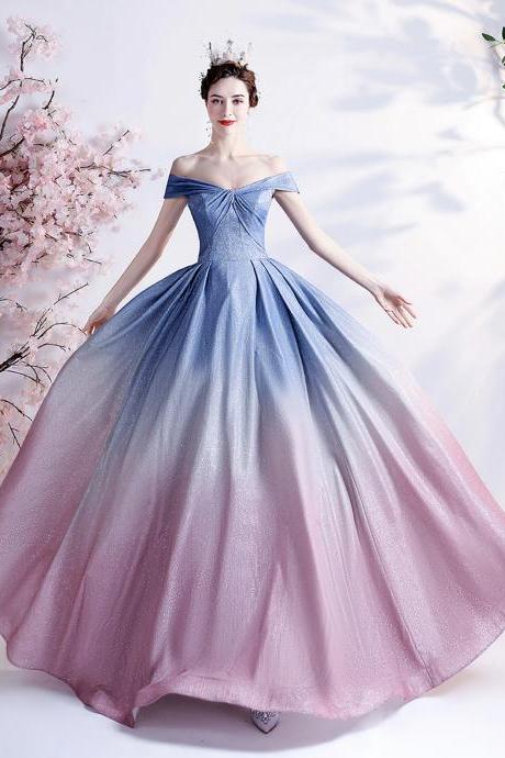 Stylish Blue Gradient Long A Line Prom Dress Blue Evening Dress