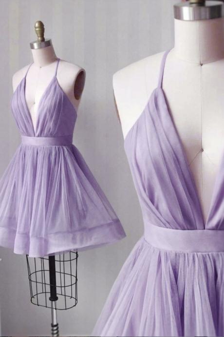 Cute V Neck Tulle Short A Line Prom Dress Party Dress