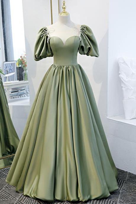 Green Satin Long A Line Prom Dress Evening Dress