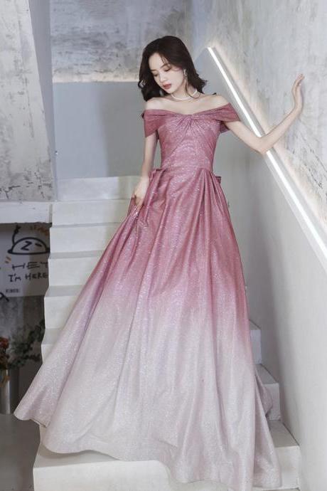 Pink Gradient Long A Line Prom Dress Pink Evening Dress