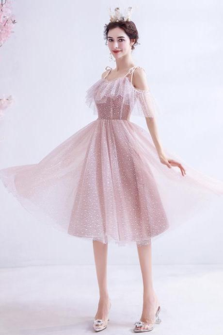 Pink Tulle Short A Line Prom Dress Homecoming Dress
