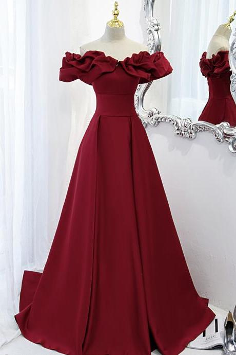 Burgundy Off Shoulder Long A Line Prom Dress Evening Dress