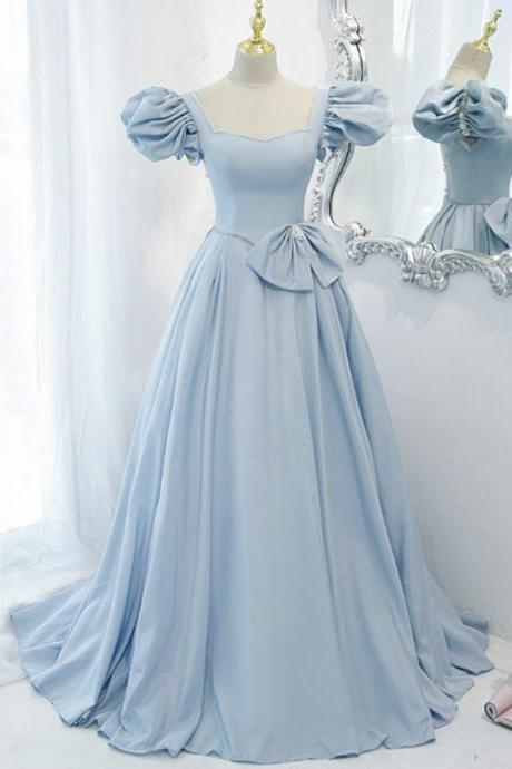 Blue Satin Long A Line Prom Dress Blue Evening Dress