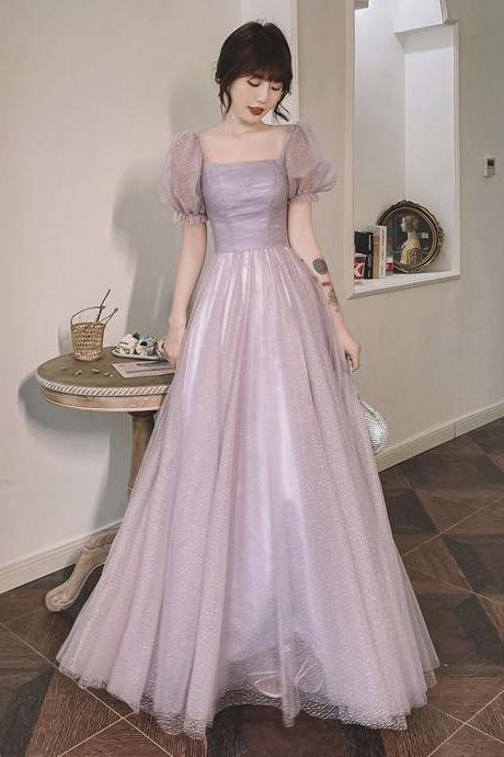 Purple tulle long A line prom dress evening dress