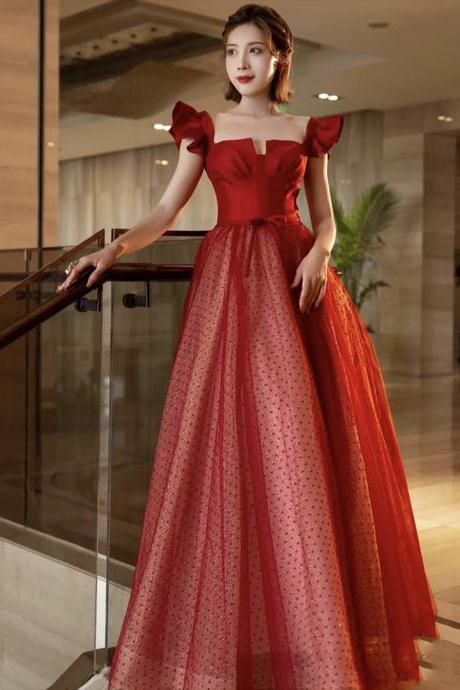 Red Tulle Long A Line Prom Dress Red Evening Dress