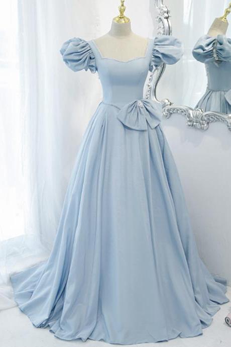 Blue Saitn Long A Line Prom Dress Blue Evening Dress
