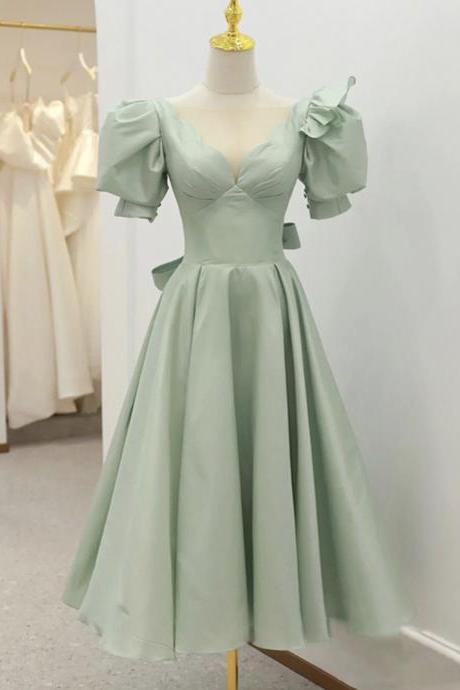 Green Satin Short A Line Prom Dress Party Dress