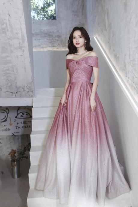 Pink Gradient Long A Line Prom Dress Evening Dress