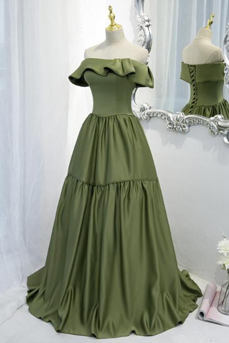 Green Satin Long A Line Prom Dress Green Evening Dress