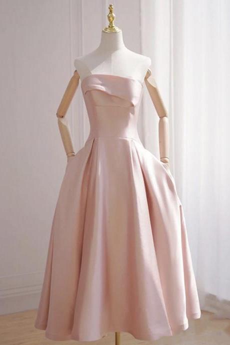 Pink Satin Short A Line Prom Dress Evening Dress