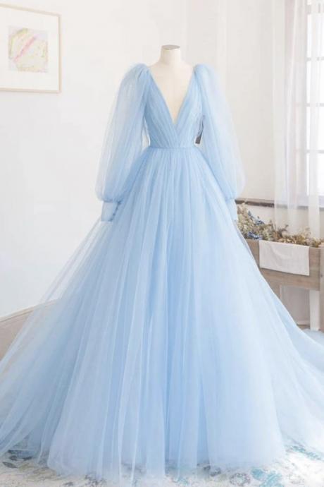 Cute Tulle Long Sleeve Prom Dress Evening Dress