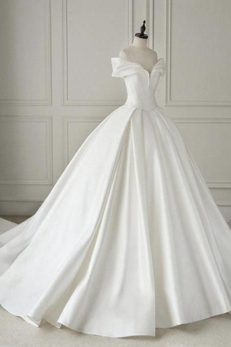 White Satin Long Ball Gown Dress Wedding Dress