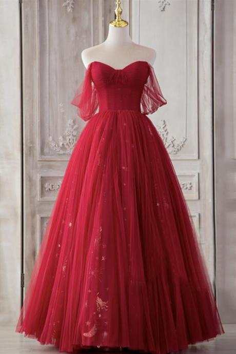 Red Tulle Long A Line Prom Dress Red Evening Dress