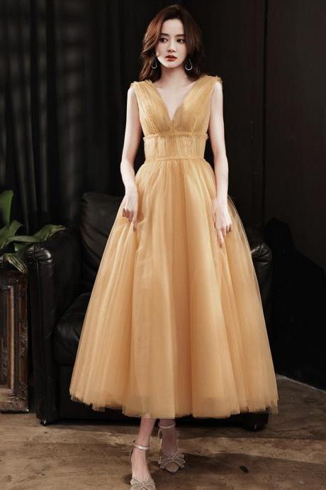 Yellow Tulle Short A Line Prom Dress Yellow Evening Dress
