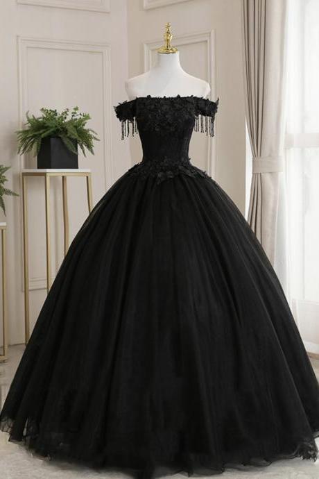 Black Tulle Lace Long Ball Gown Dress Formal Dress