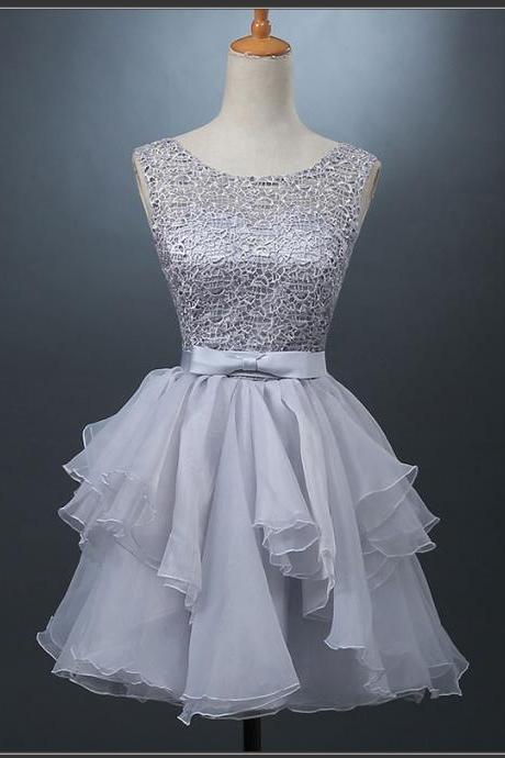 Gray Lace Short Prom Dress Homecoming Dress