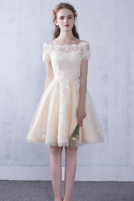 Champagne Lace Short Prom Dress Homecoming Dress