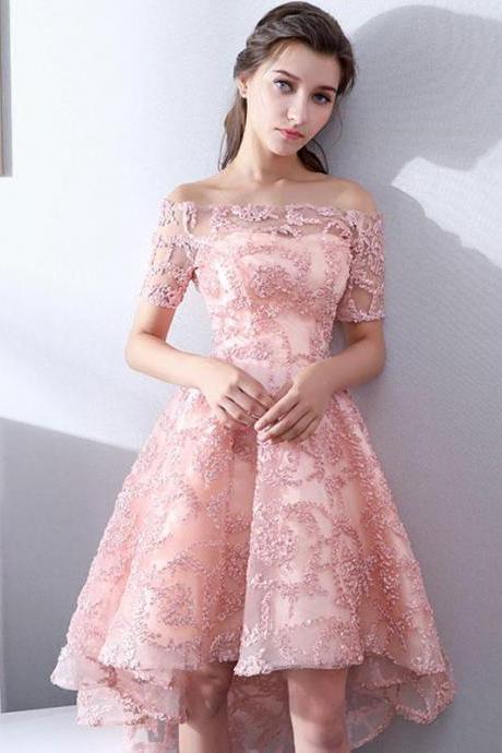Pink Tulle High Low Prom Dress Homecoming Dress