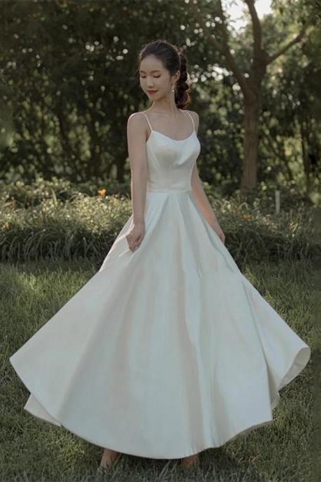 White Satin A Line Prom Dress White Evening Dress