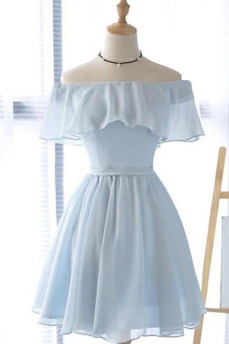 Blue Chiffon Short A Line Prom Dress Homecoming Dress