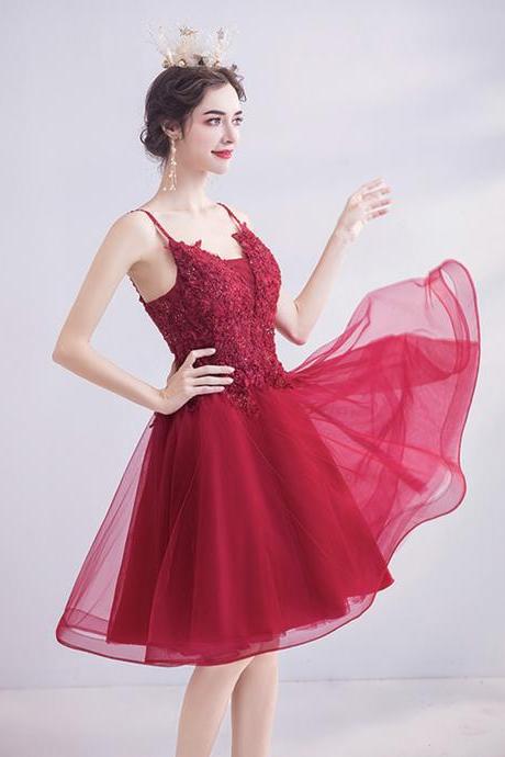 Red Lace Short Prom Dress Homecoming Dress