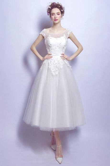 White Lace Short A Line Prom Dress White Evening Dress