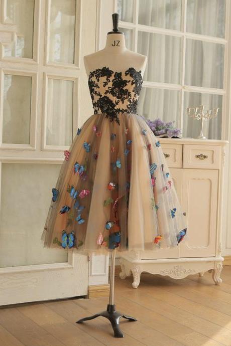 Cute Lace Butterfly Cocktail Dress A Line Homecoming Dress