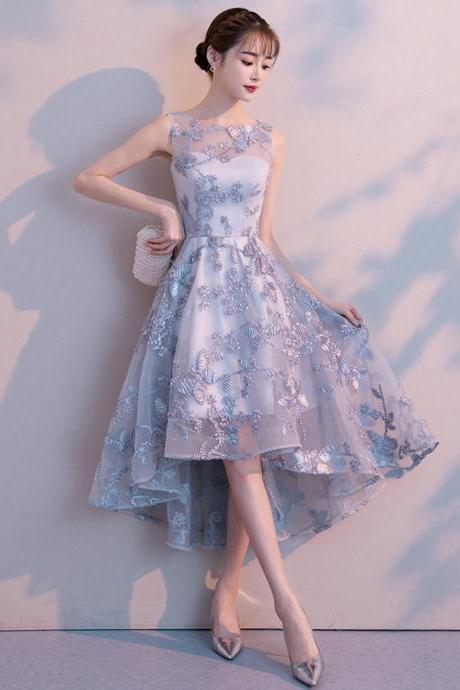 Gray Tulle High Low Prom Dress Homecoming Dress