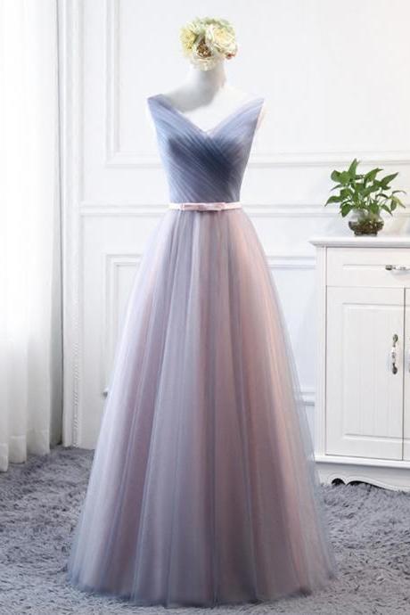 Blue Tulle Long A Line Prom Dress Bridesmaid Dress
